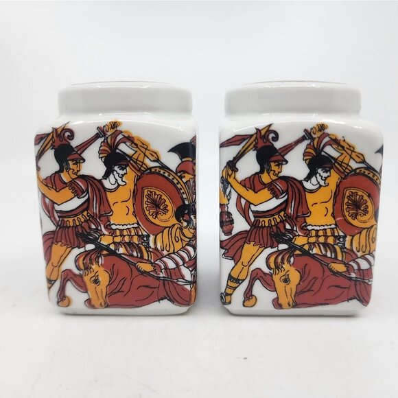 Goddess Warrior in Chariot Salt & Pepper Shakers Set Talavera White 3.25 in VTG - Picture 3 of 7